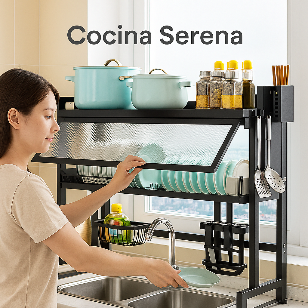 Organizador Escurridor de Platos Multifuncional - Estante de Cocina Todo en Uno