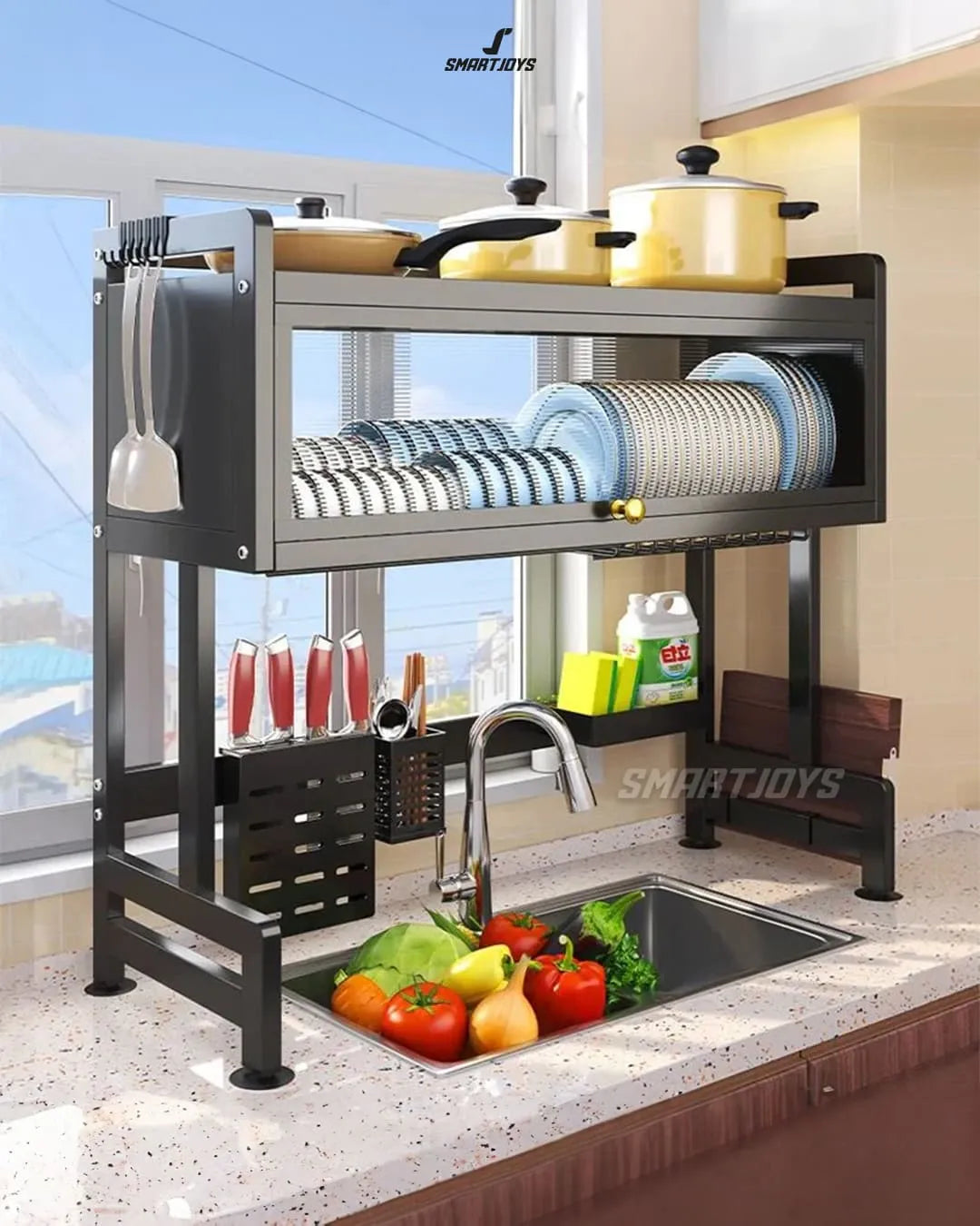 Organizador Escurridor de Platos Multifuncional - Estante de Cocina Todo en Uno