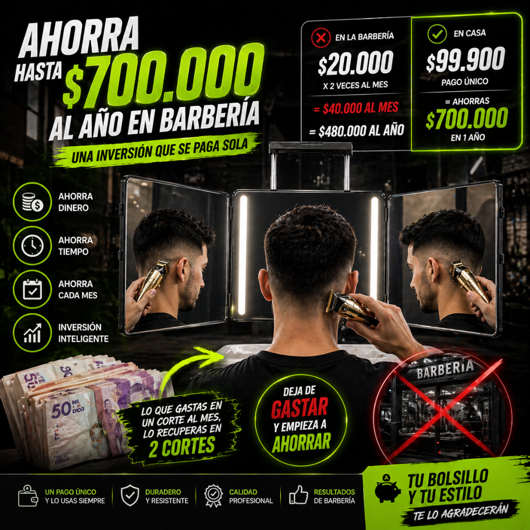 👉 Resultados de barbería desde casa con visión 360° real - Espejo Triptico 360