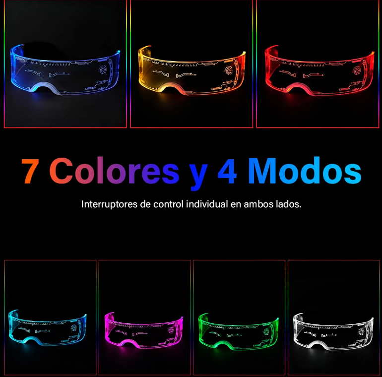 Gafas Luminosas Futuristas Luz LED de 7 Colores