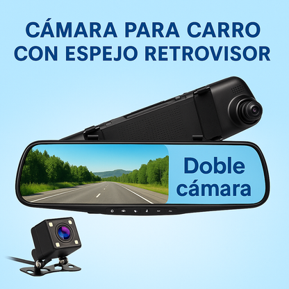 Espejo Retrovisor con Pantalla 4.3” + Cámara de Reversa | 1080p | Gran Angular
