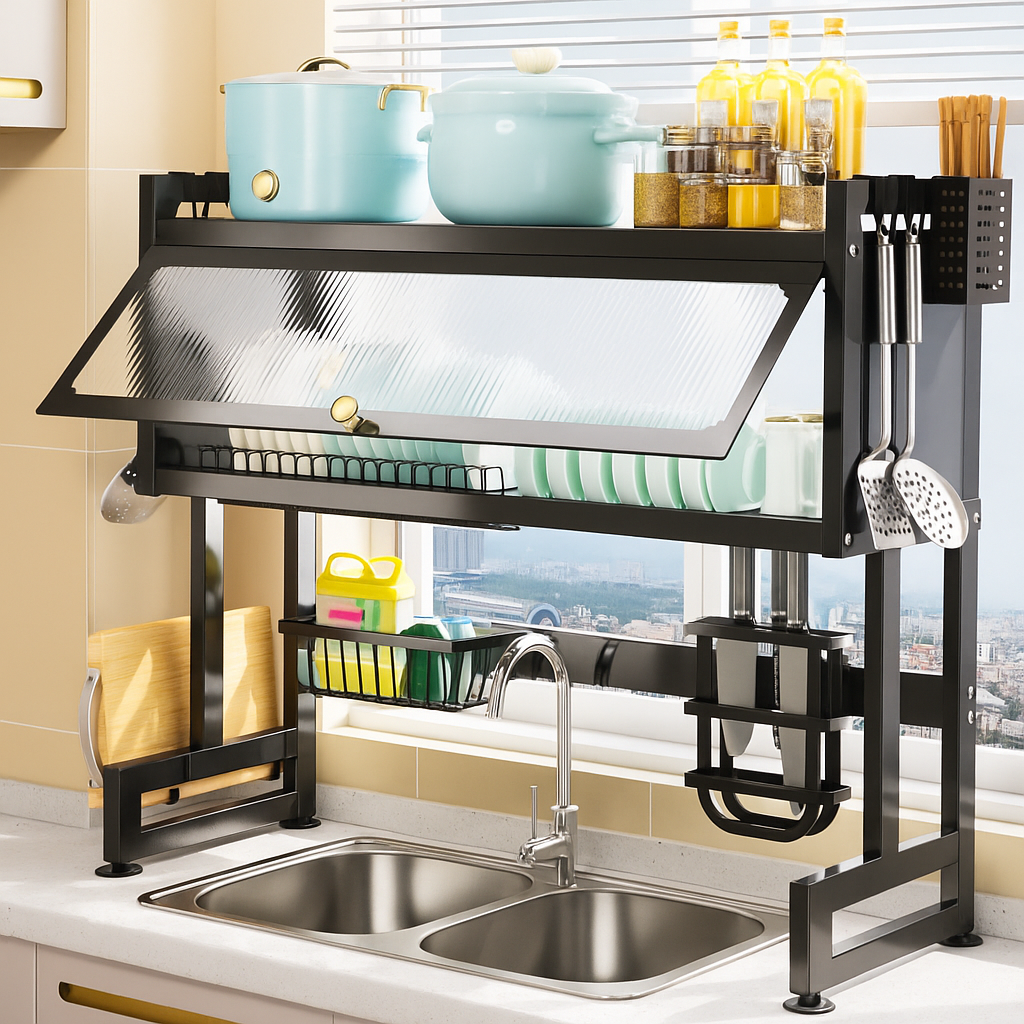 Organizador Escurridor de Platos Multifuncional - Estante de Cocina Todo en Uno