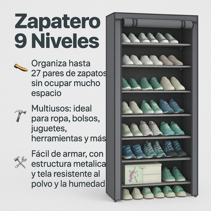 Zapatero 9 Niveles |  Organiza hasta 27 pares de zapatos y más…